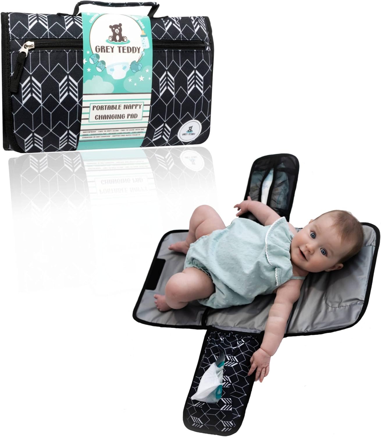 3 in 1 Baby Changing Mat/Pad Portable & Foldable with Pillow and Storage Pockets